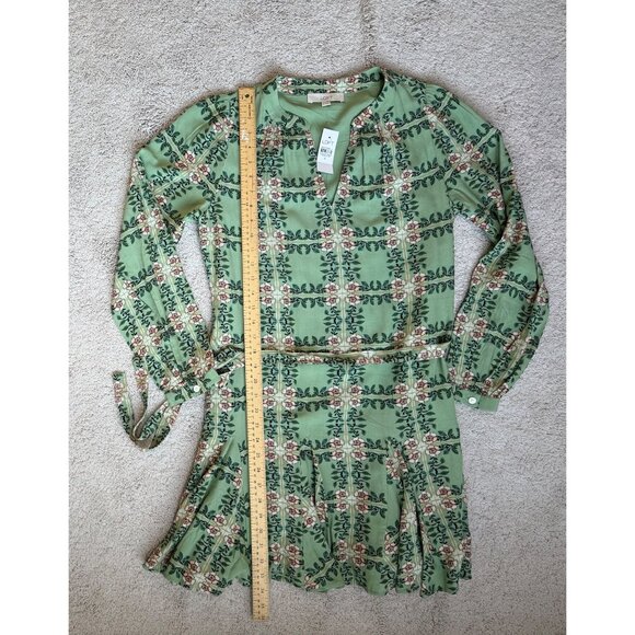 LOFT Dress New Size Small Tiled Vine Green Dress w/ Tie Long Sleeve NWT - Picture 7 of 13